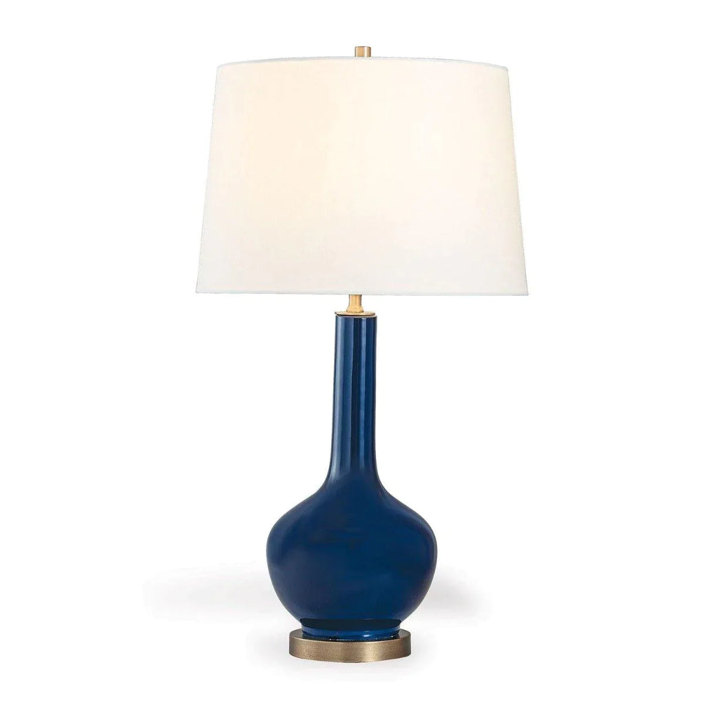 Navy Blue Glazed Round Porcelain Table Lamp with Aged Brass Hardware - Table Lamps - The Well Appointed House
