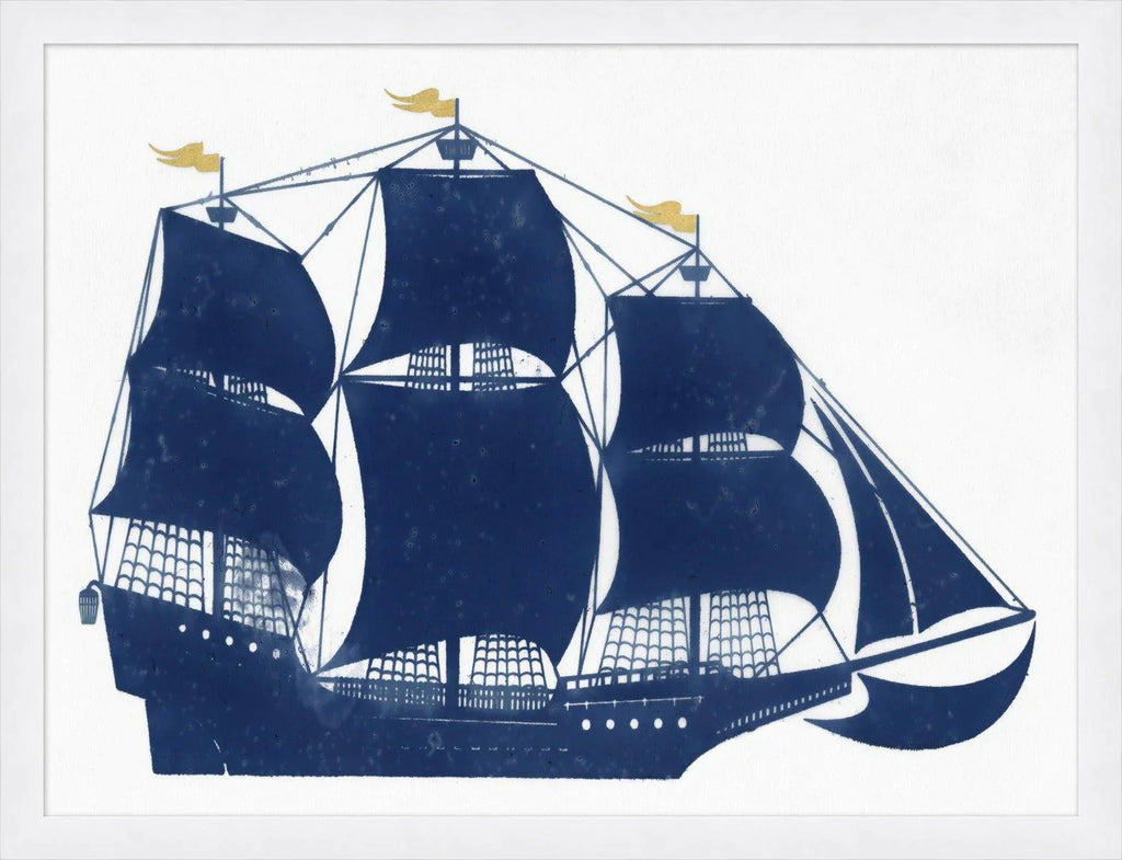 Navy Blue Ship 2 Framed Wall Art - Paintings - The Well Appointed House
