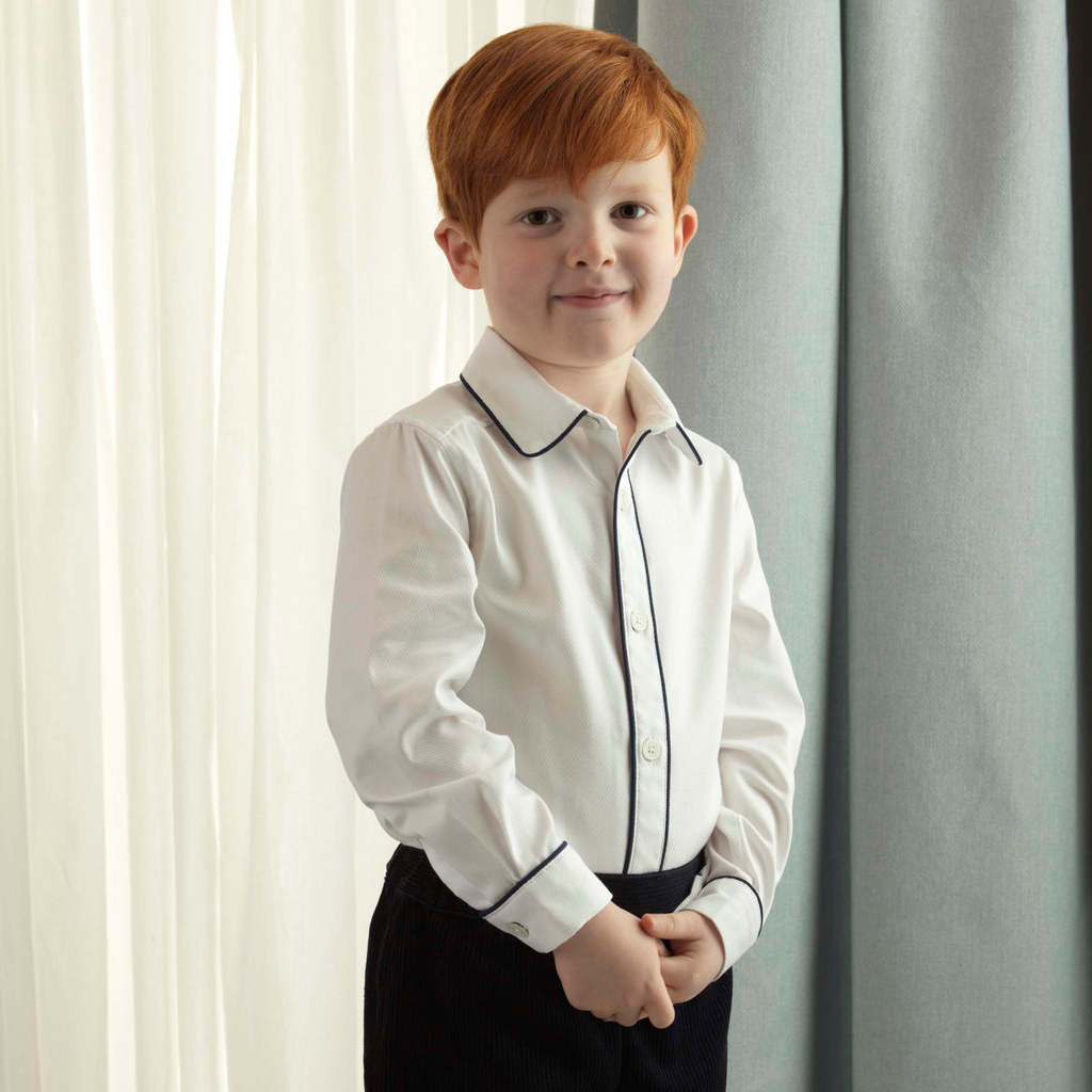 Navy Pique Piped Shirt - The Well Appointed House 