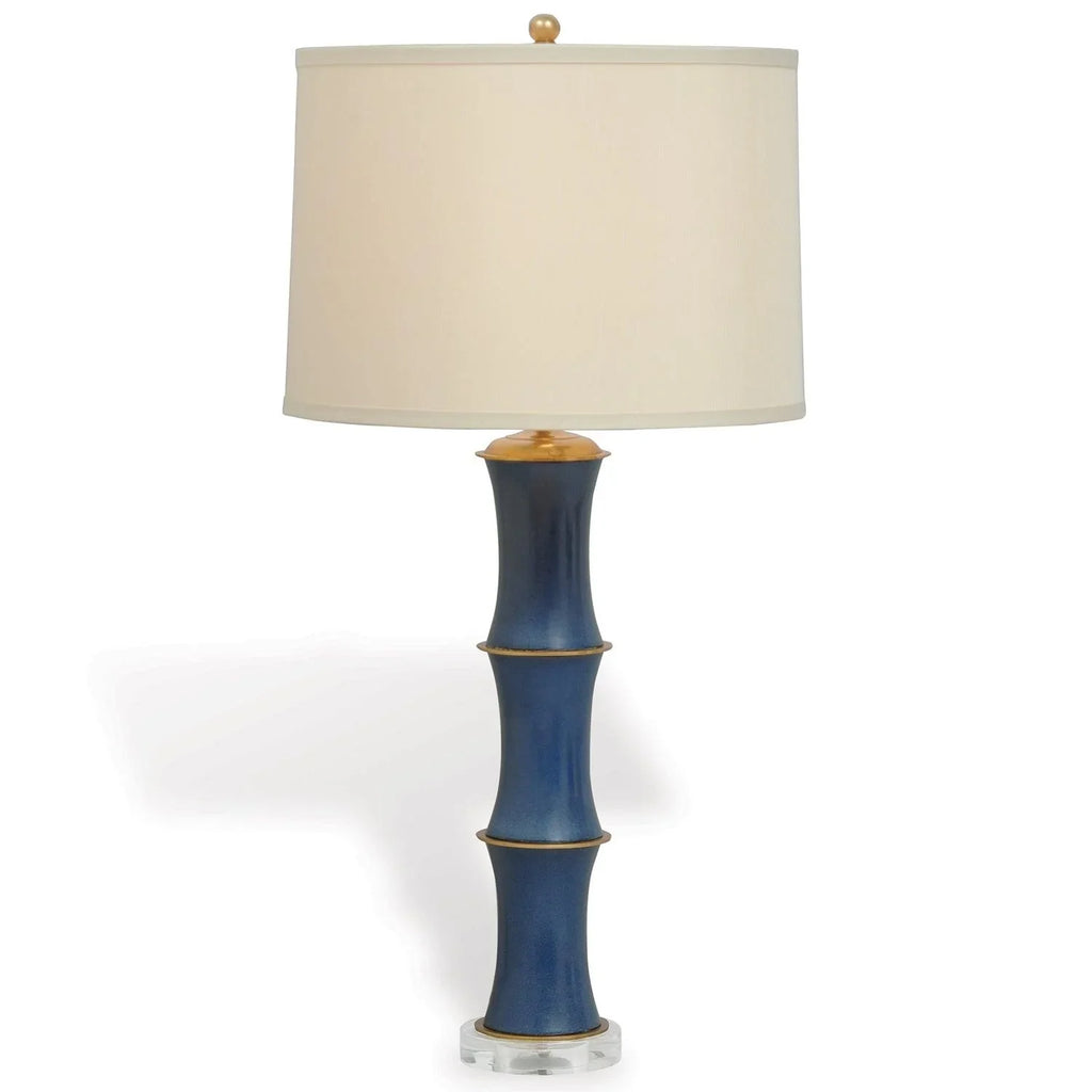Navy Porcelain Lamp with Solid Brass Bamboo Design - Table Lamps - The Well Appointed House