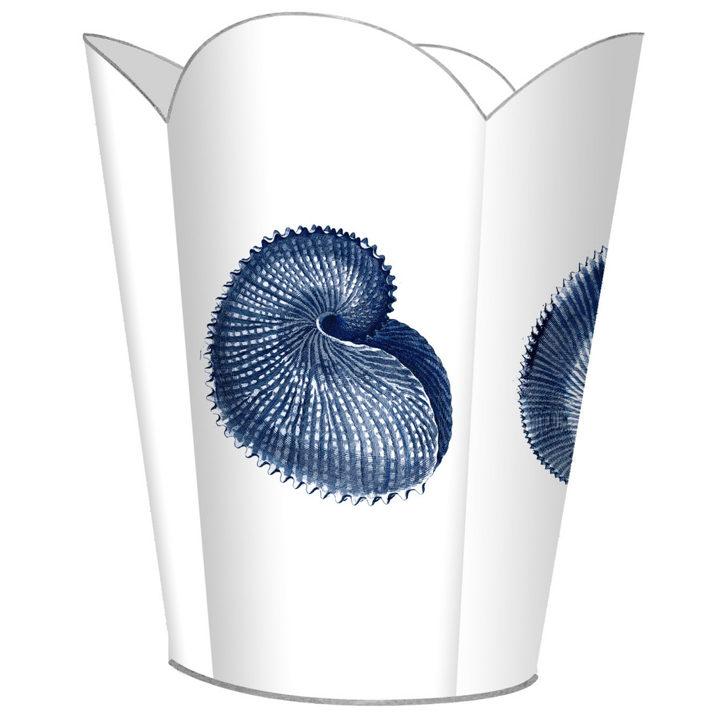 Navy Shells Decoupage Wastebasket and Optional Tissue Box Cover - Wastebasket Sets -  The Well Appointed House