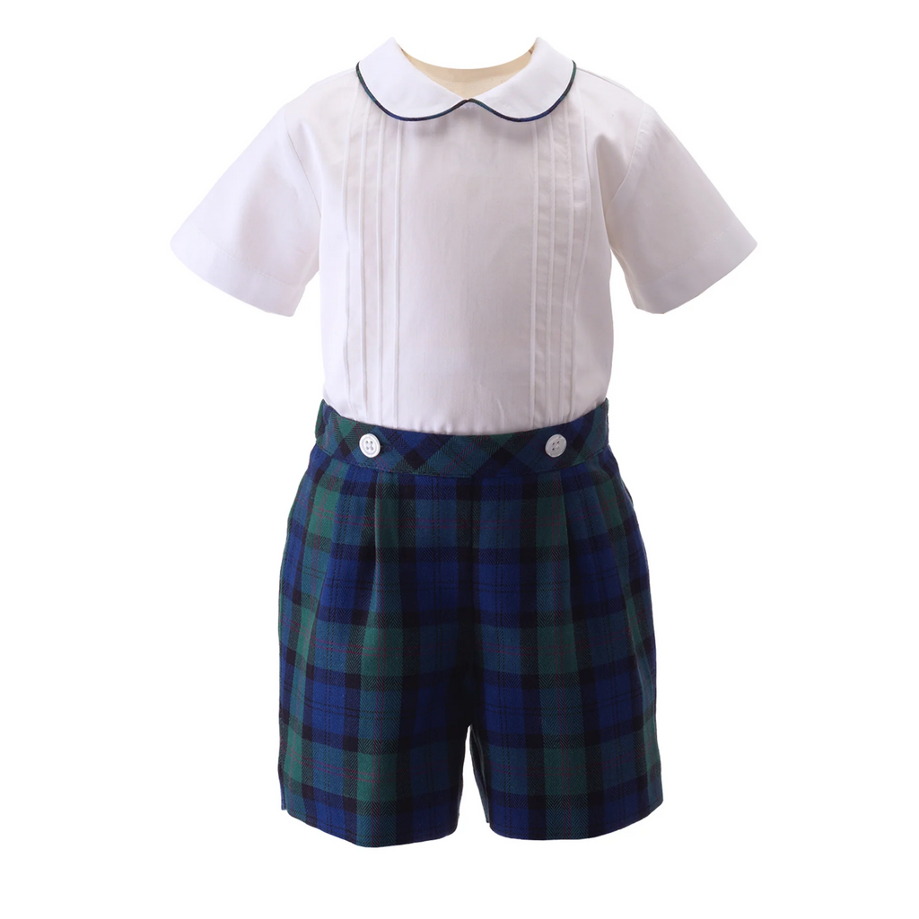 Rachel Riley Baby Boy Navy Tartan Shirt and Shorts Set - The Well Appointed House