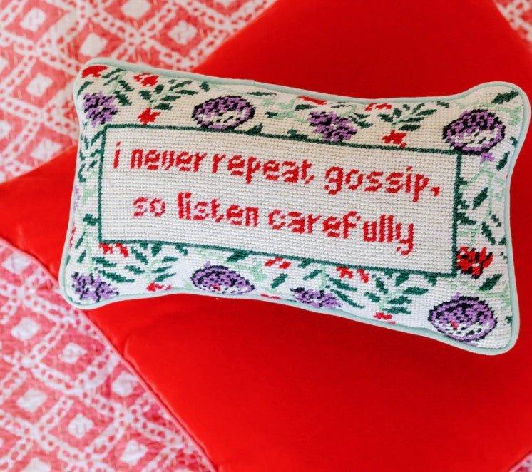 Never Repeat Gossip Needlepoint Decorative Throw Pillow - Pillows - The Well Appointed House