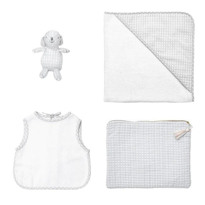 Newborn Four Piece Gift Set in Grey and White Gingham - Baby Gifts - The Well Appointed House