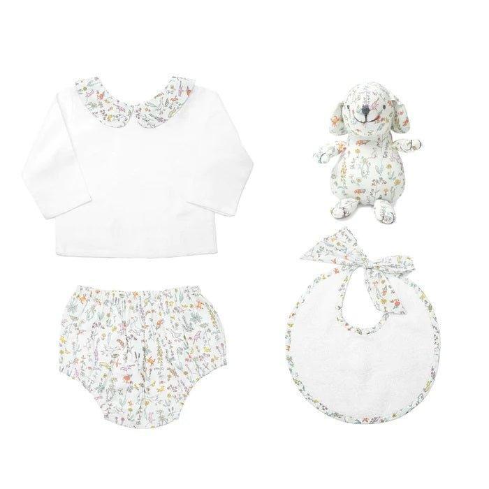 Newborn Gift Set in White with Floral Bear - Baby Boy Clothing - The Well Appointed House