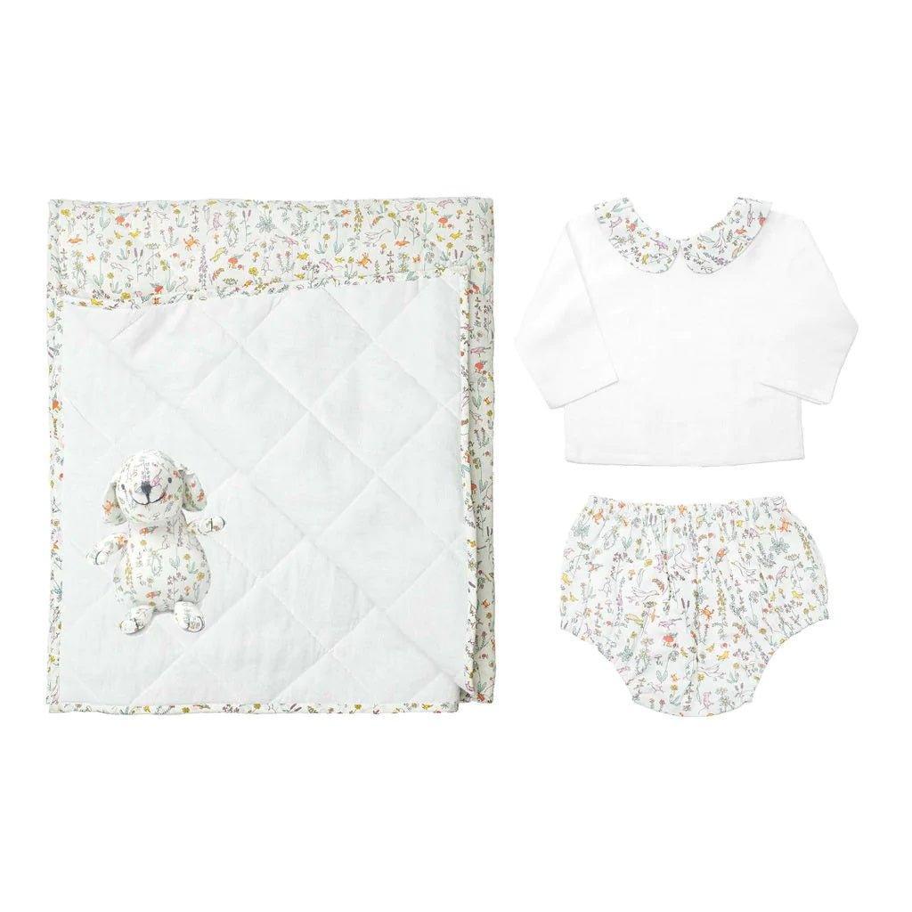 Newborn Three Piece Essentials Gift Set in White with Animal Print - Baby Boy Clothing - The Well Appointed House