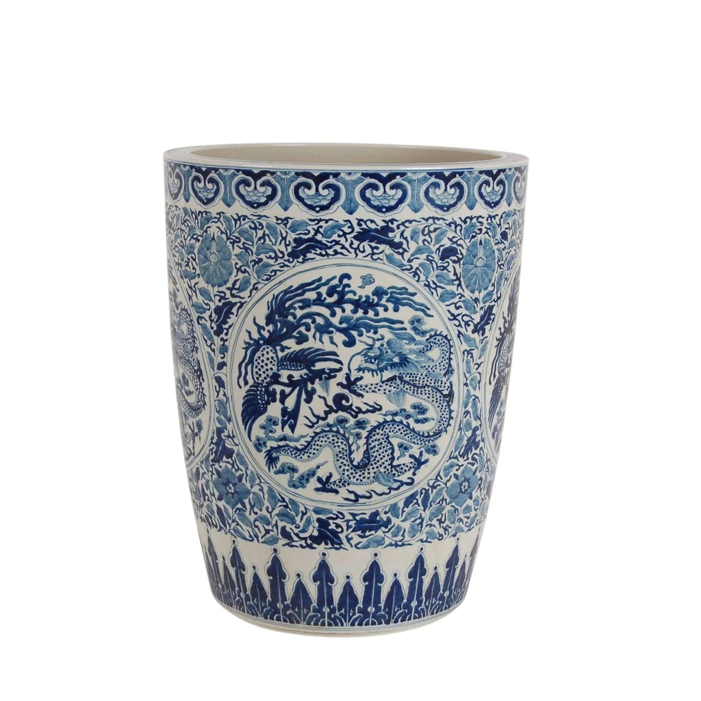 Newport Blue and White Porcelain Pot With Dragon Design - Indoor Planters - The Well Appointed House