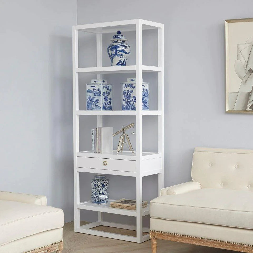 Newport Etagere in White Pearl with Brass Hardware - Bookcases & Etageres - The Well Appointed House