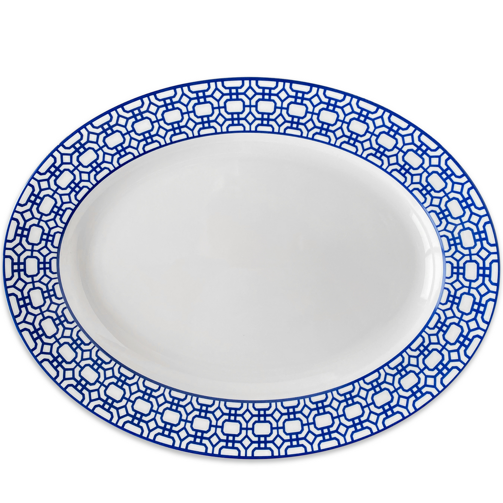 Newport Blue Garden Gate Oval Rimmed Platter - The Well Appointed House