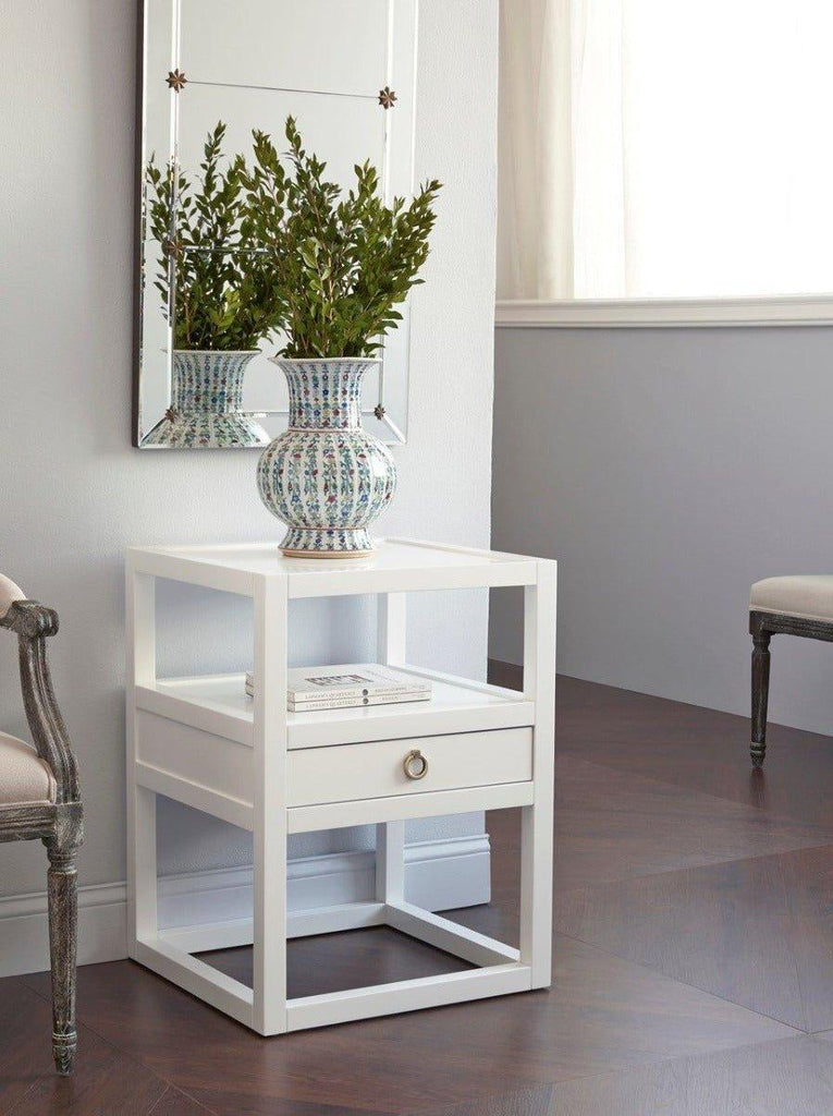 Newport One Drawer Side Table in White Pearl with Brass Pull - Side & Accent Tables - The Well Appointed House