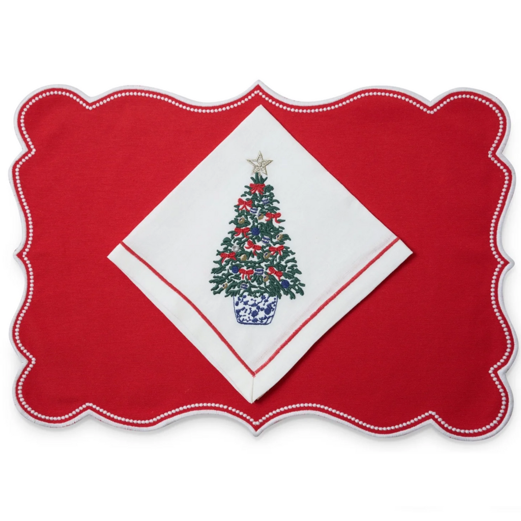 Set of 4 Noel Red & White Embroidered Placemats - The Well Appointed House