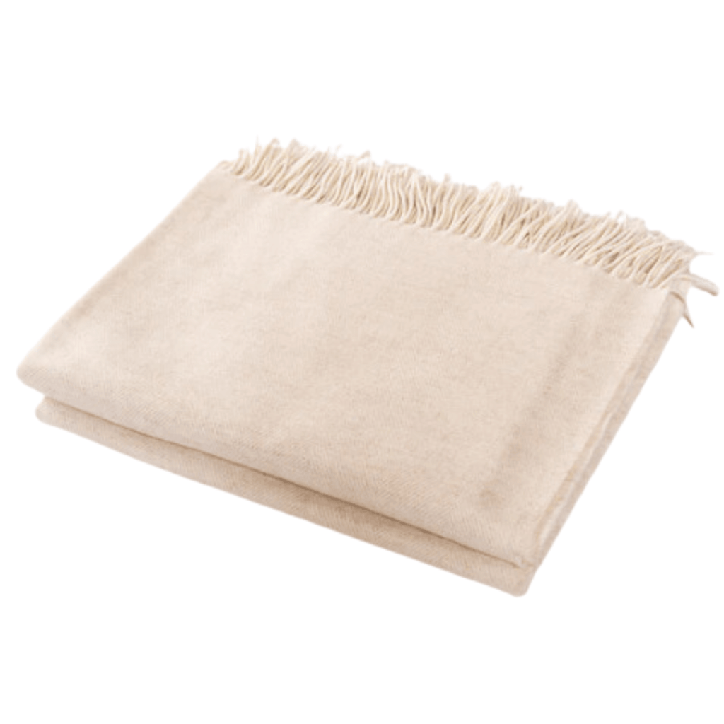 Oatmeal Merino Wool Fringed Throw Blanket - Throw Blankets - The Well Appointed House