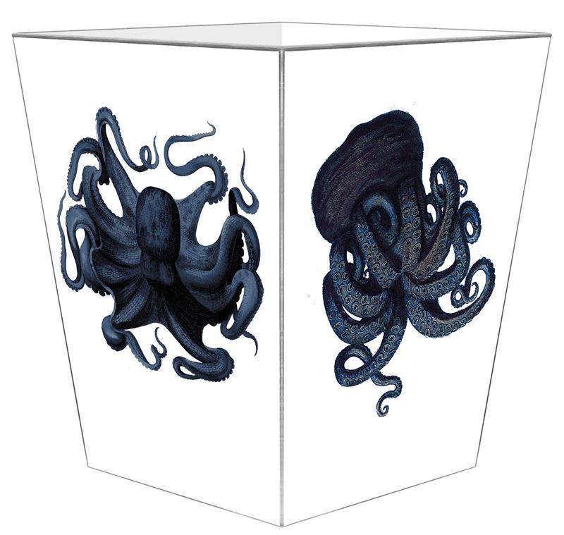 Octopus Decoupage Wastebasket and Optional Tissue Box Cover - Wastebasket Sets - The Well Appointed House