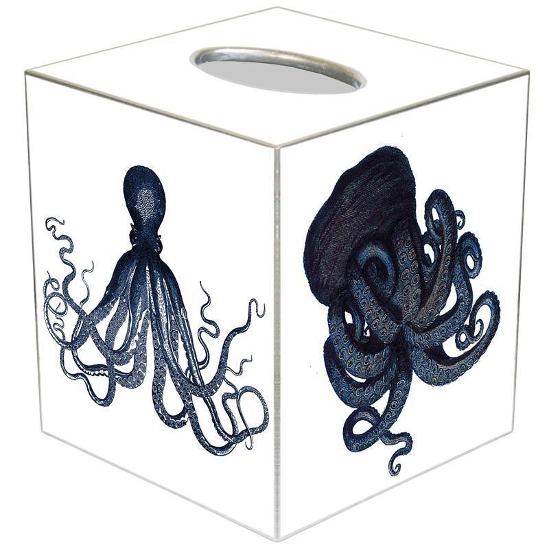 Octopus Decoupage Wastebasket and Optional Tissue Box Cover - Wastebasket Sets - The Well Appointed House