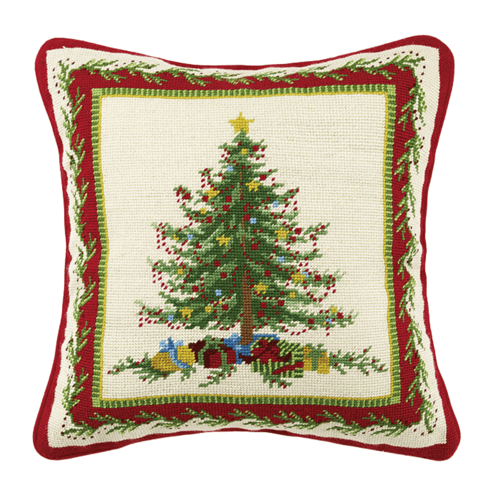 Old Fashioned Christmas Tree Needlepoint Throw Pillow - Christmas Pillows - The Well Appointed House