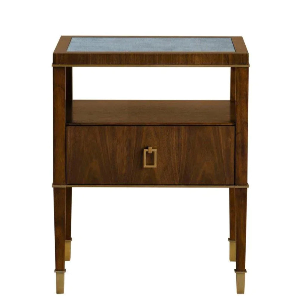 One Drawer Walnut Side Table With Brass Accents - Side & Accent Tables - The Well Appointed House