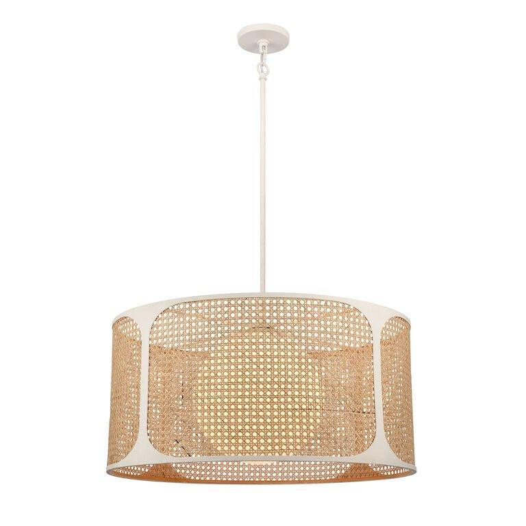 Opal Glass Globe with Wicker Cane Shade Pendant Light - Chandeliers & Pendants - The Well Appointed House