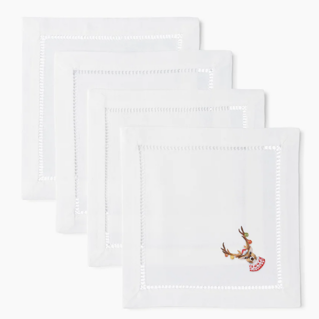 Set of 4 Ornament Antlers Cocktail Napkins - The Well Appointed House