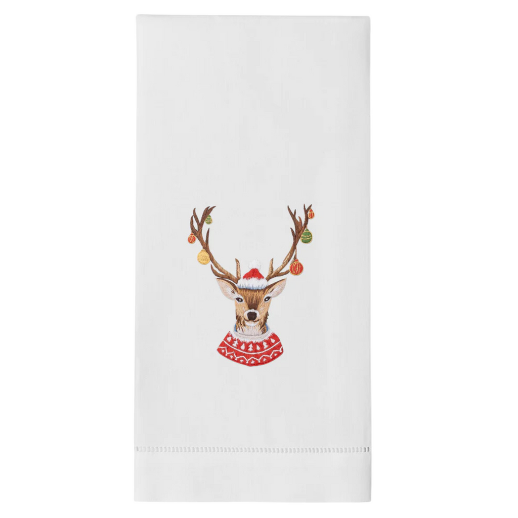 Set of 4 Ornament Antlers Christmas Hand Towels - The Well Appointed House
