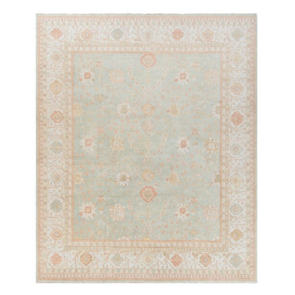 Green & Gold Floral Wool Area Rug - The Well Appointed House