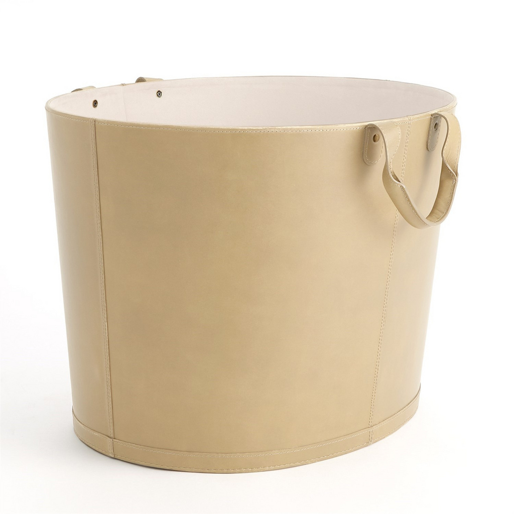 Oval Leather Basket In Ivory - The Well Appointed House 