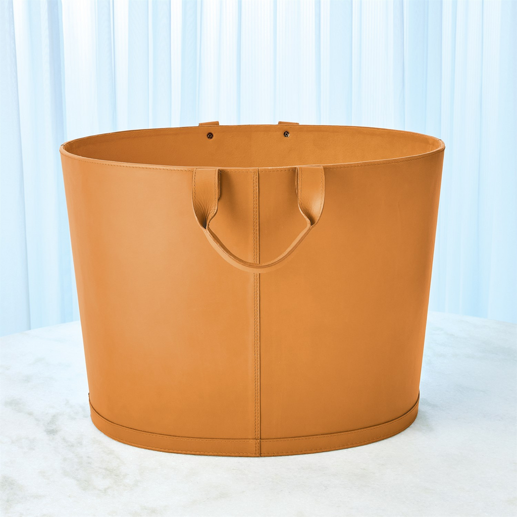 Oval Leather Basket in Orange - The Well Appointed House 
