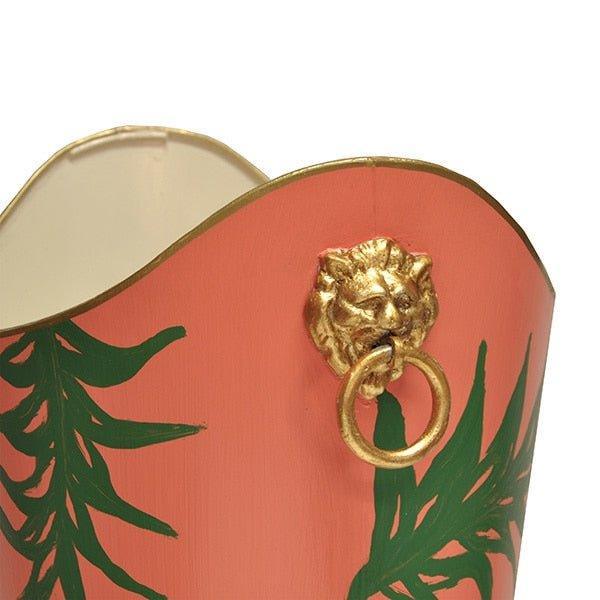 Oval Wastebasket with Lion Handles in Orange Palm - Wastebasket - The Well Appointed House
