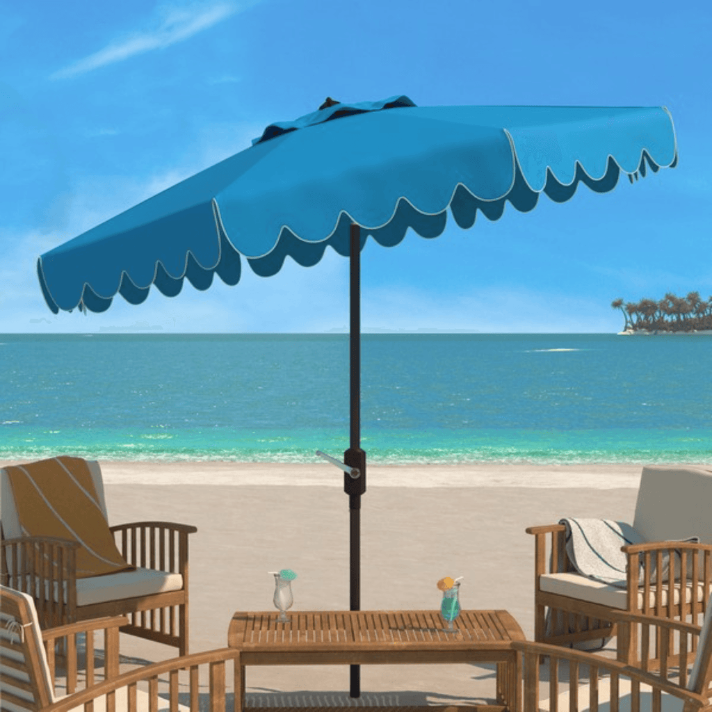 Pacific Blue Scalloped Edge 9' Crank Outdoor Patio Umbrella - Outdoor Umbrellas - The Well Appointed House