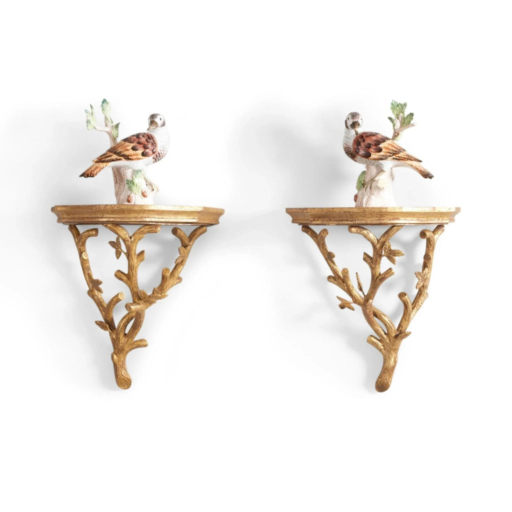 Pair of Antique Gold Twig Wall Brackets - Wall Shelves - The Well Appointed House