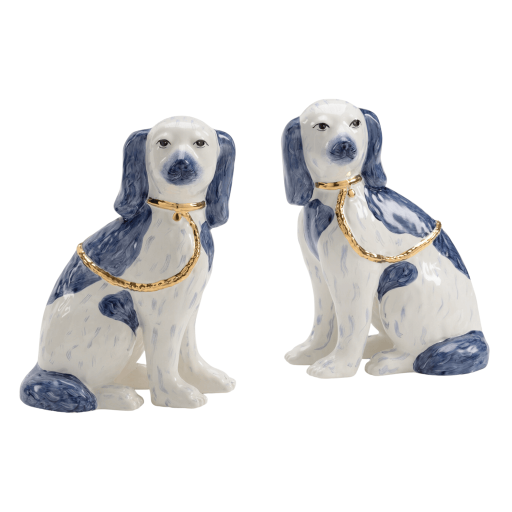 Pair of Blue & White Ceramic Staffordshire Dogs - Decorative Objects - The Well Appointed House