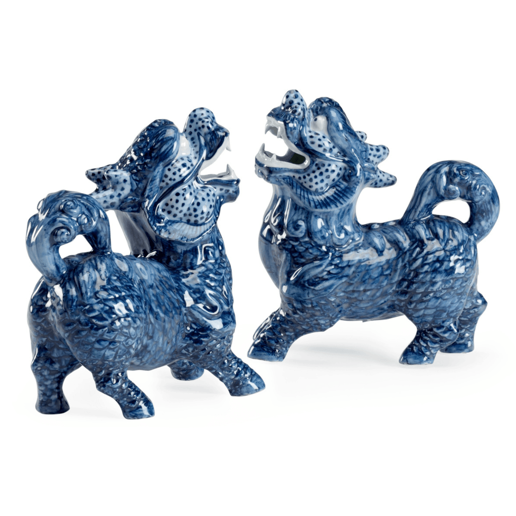 Pair of Blue Glaze Ceramic Foo Dogs - Decorative Objects - The Well Appointed House