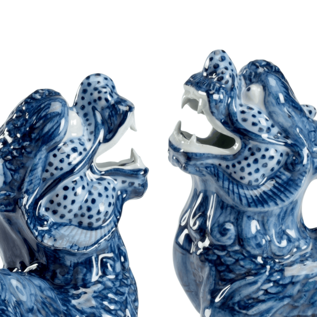 Pair of Blue Glaze Ceramic Foo Dogs - Decorative Objects - The Well Appointed House