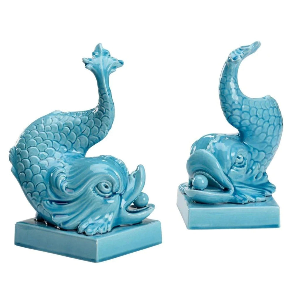 Pair of Turquoise Glazed Italian Ceramic Dolphins - Decorative Objects - The Well Appointed House