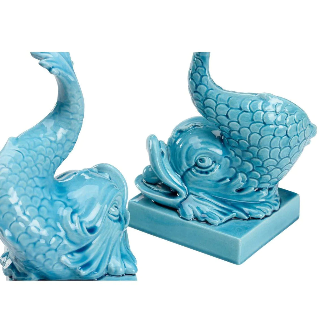 Pair of Turquoise Glazed Italian Ceramic Dolphins - Decorative Objects - The Well Appointed House