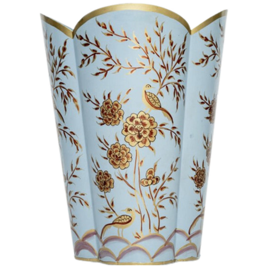 Pale Blue & Gold Pheasant Wastepaper Basket  - The Well Appointed House 