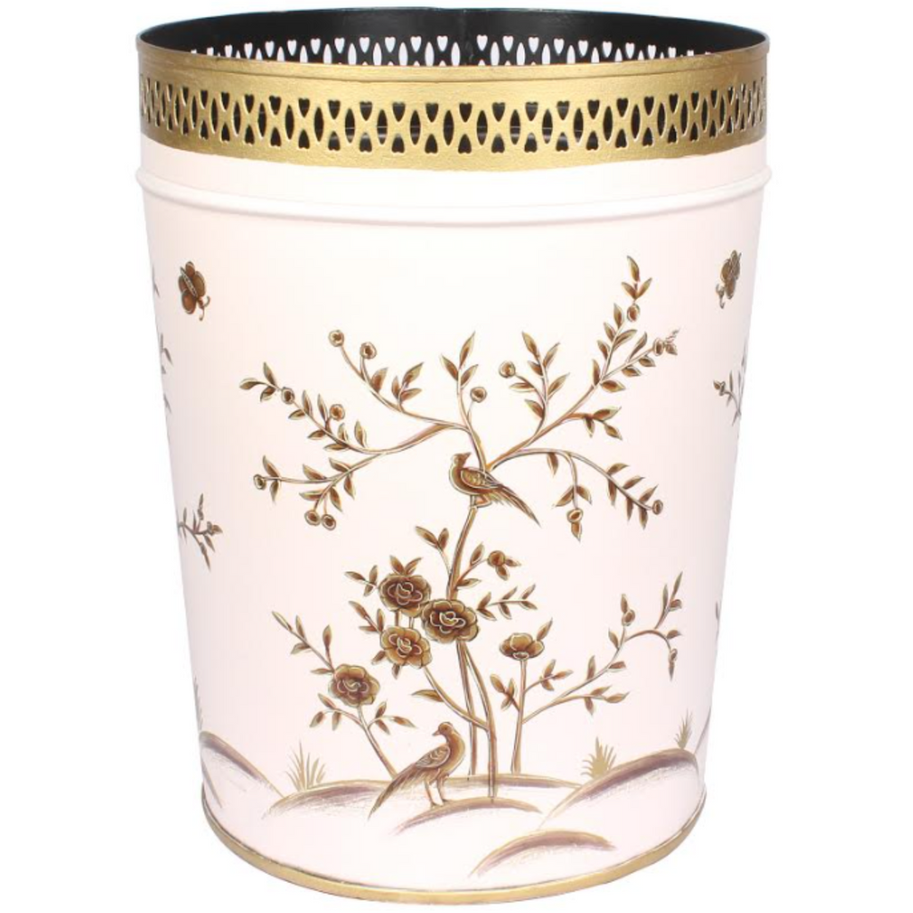 Pale Pink & Gold Pierced Wastepaper Basket - The Well Appointed House 