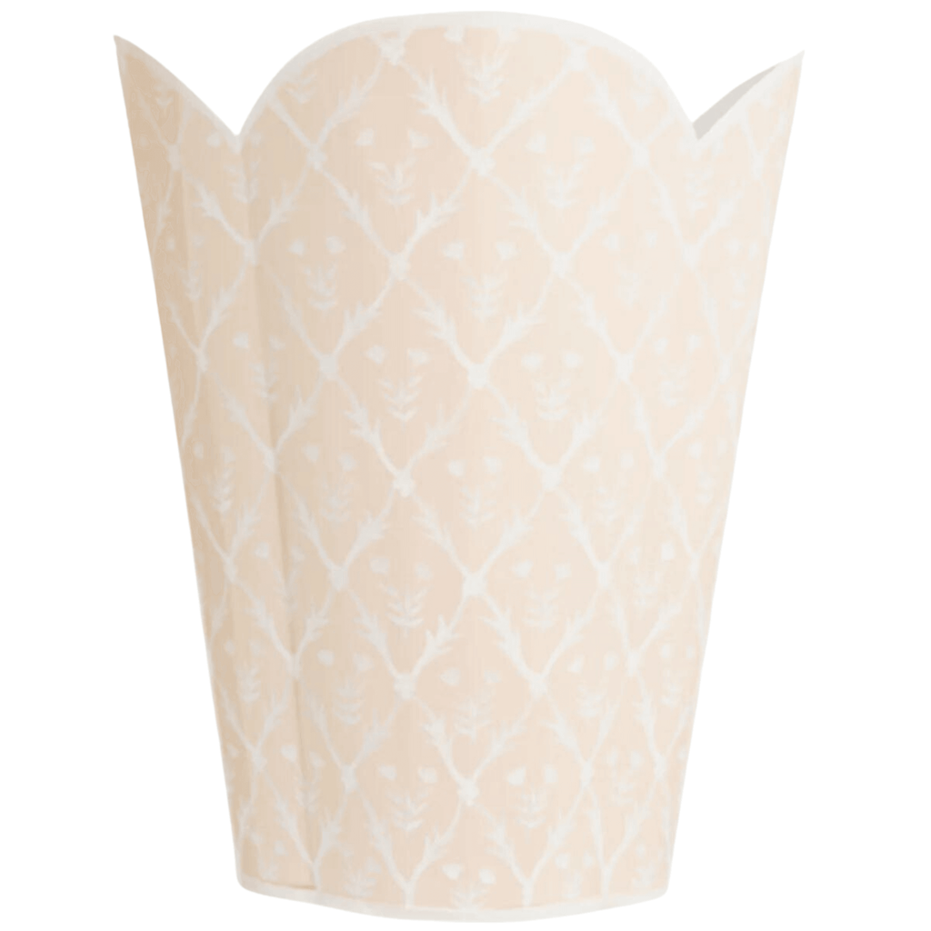 Pale Pink & White Floral Scalloped Wastebasket - Wastebasket - The Well Appointed House