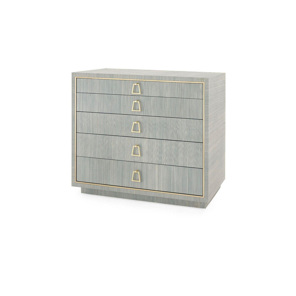 Parker Large 5-Drawer Chest in Lacquered Slate Blue Shimmer - Dressers & Armoires - The Well Appointed House