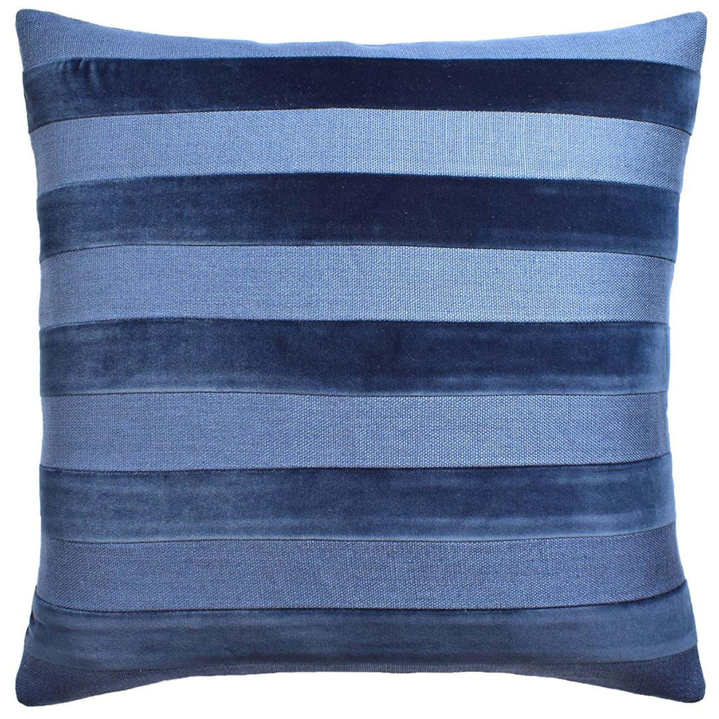 Parker Stripe Linen and Velvet Decorative Pillow in Navy - Pillows - The Well Appointed House