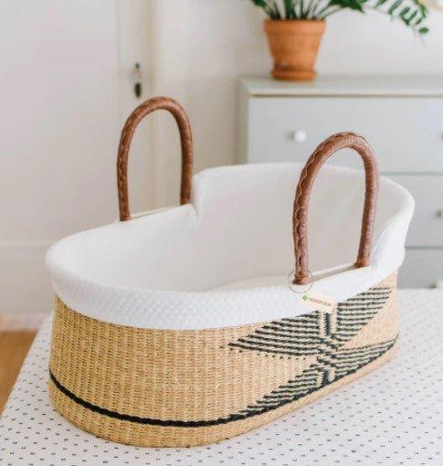Patterned Black and Natural Nap & Pack Moses Basket Bassinet - - The Well Appointed House