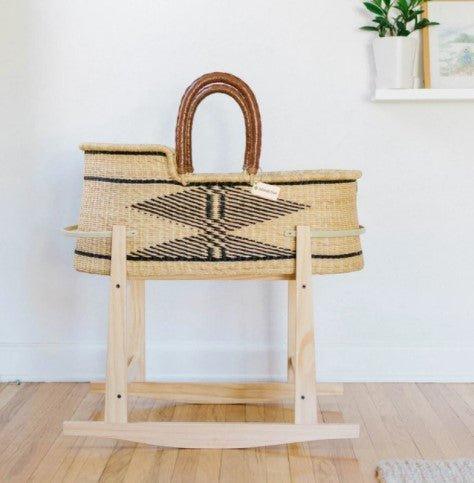 Patterned Black and Natural Nap & Pack Moses Basket Bassinet - - The Well Appointed House