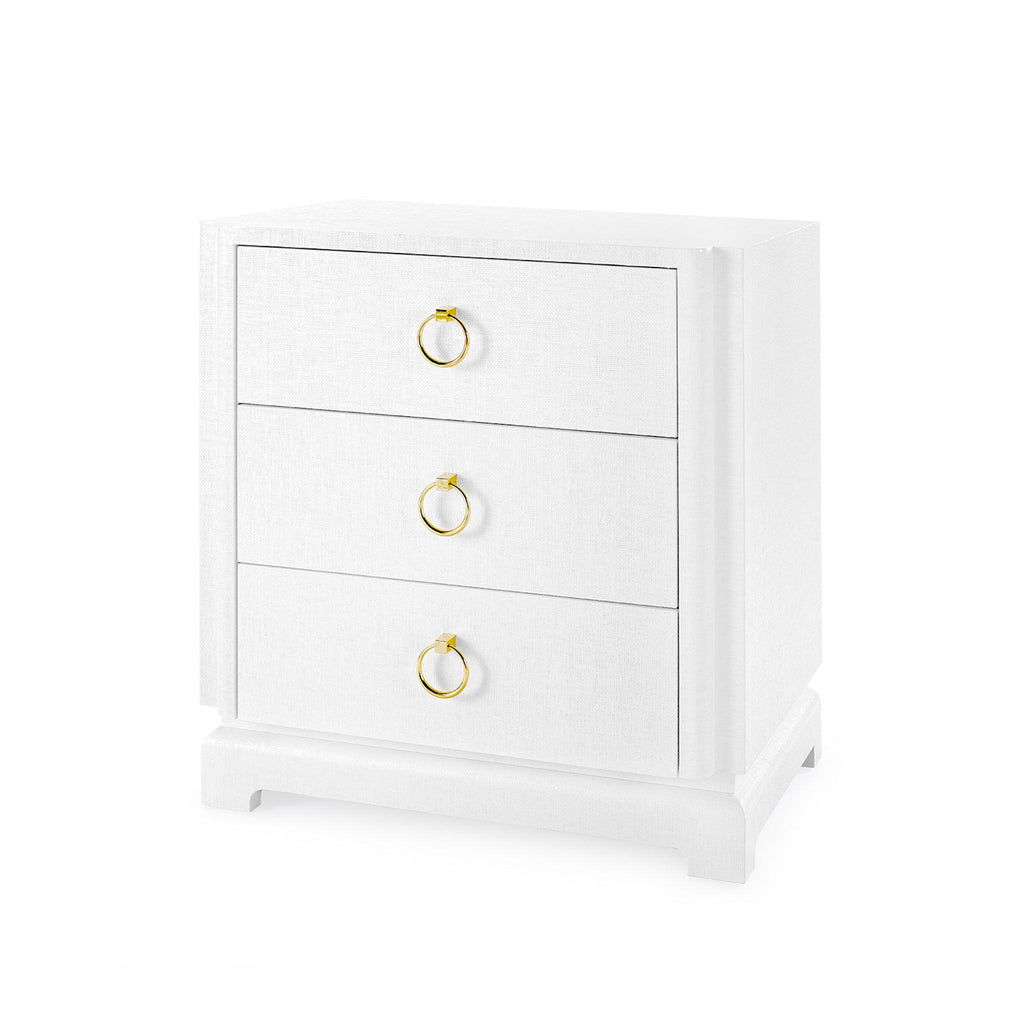 Pavel 3-Drawer Chiffon White Grasscloth Side Table with Gold Pulls - Side & Accent Tables - The Well Appointed House