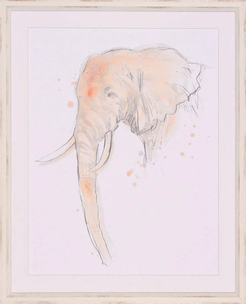 Peach Blush Savannah Elephant Lithograph in Rustic Frame - Little Loves Art - The Well Appointed House