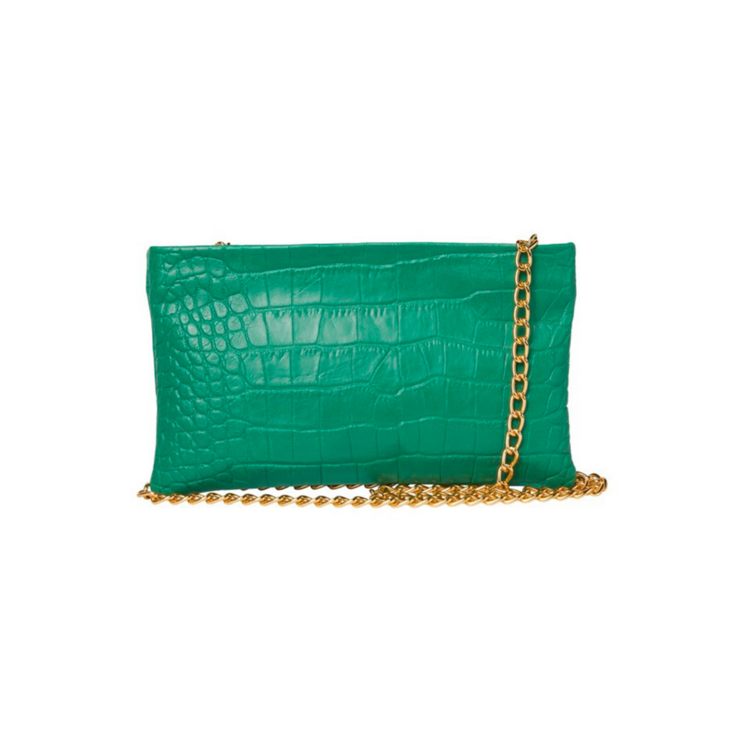 Penelope Leather Clutch in Green Croc - The Well Appointed House
