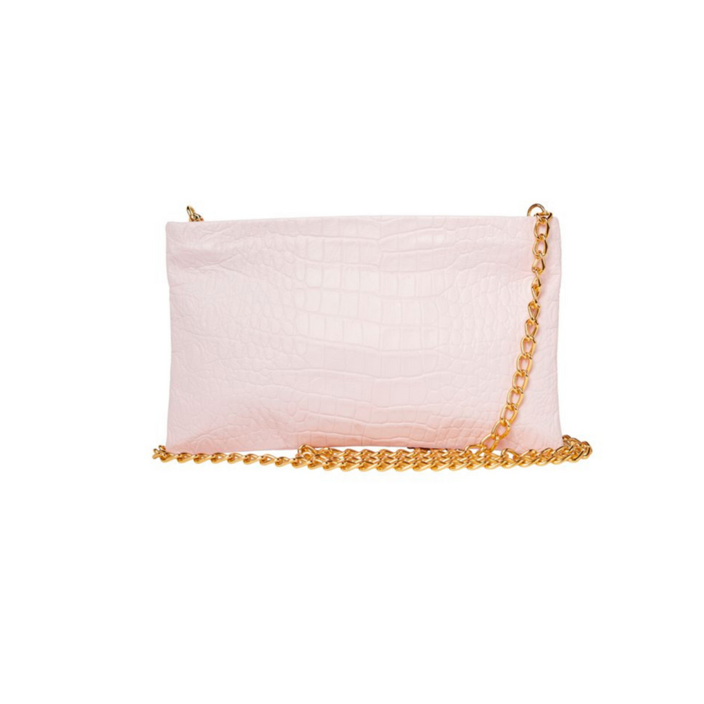 Penelope Leather Clutch in Pink Croc - The Well Appointed House