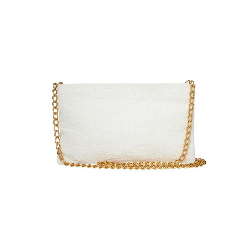 Penelope Leather Clutch in White Croc - The Well Appointed House