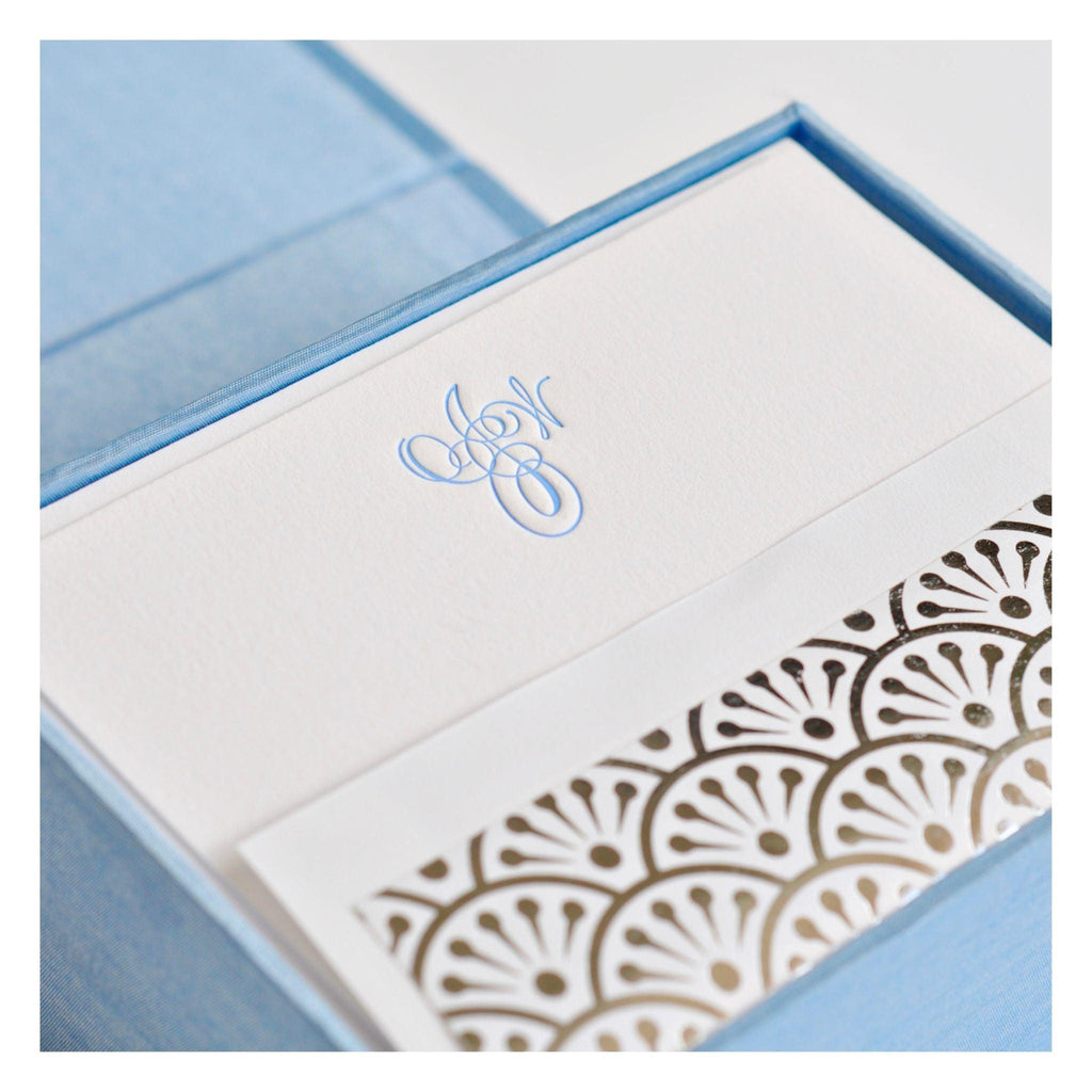 Petite Light Blue Silk Stationery Box - P20 - Stationery - The Well Appointed House