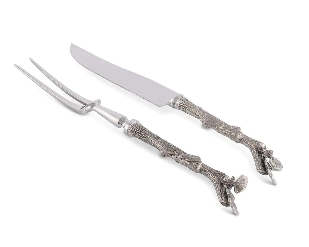 Pewter and Stainless Steel Acorn Branch Carving Set - Serveware - The Well Appointed House