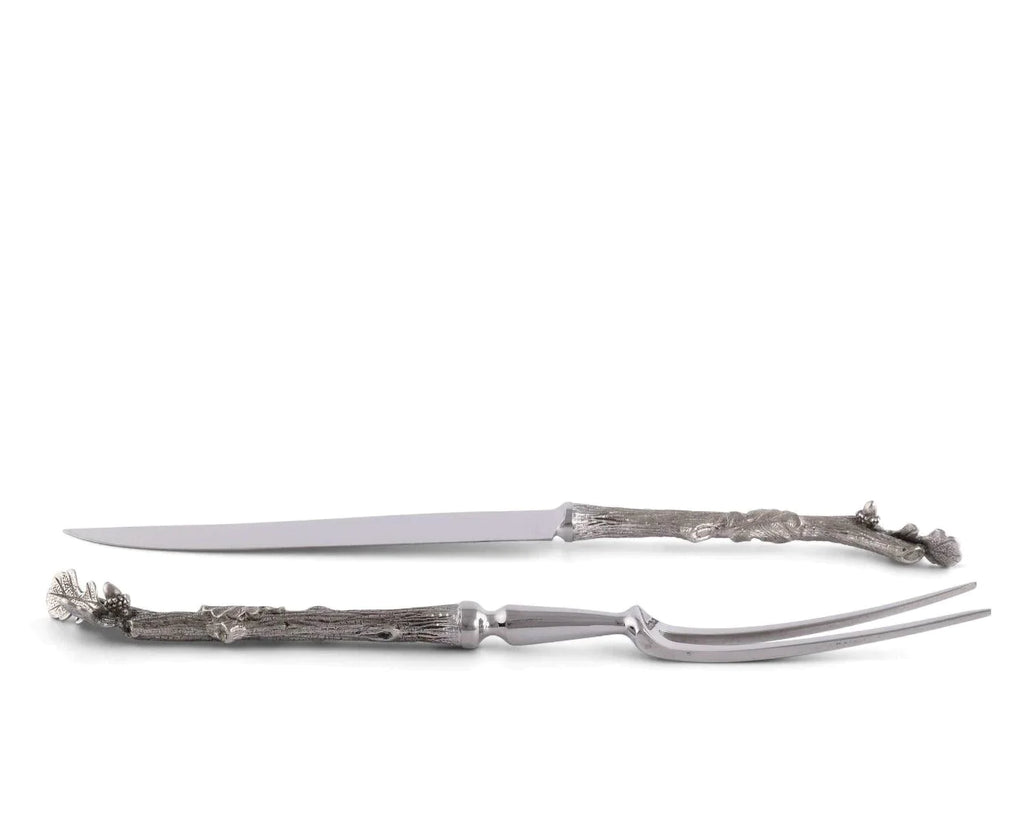 Pewter and Stainless Steel Acorn Branch Carving Set - Serveware - The Well Appointed House