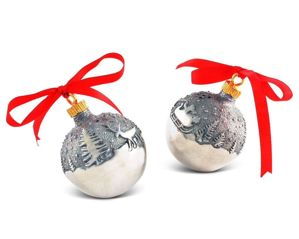 Pewter Christmas Ornament Salt and Pepper Set Great for Holiday Entertaining - Christmas Decor - The Well Appointed House
